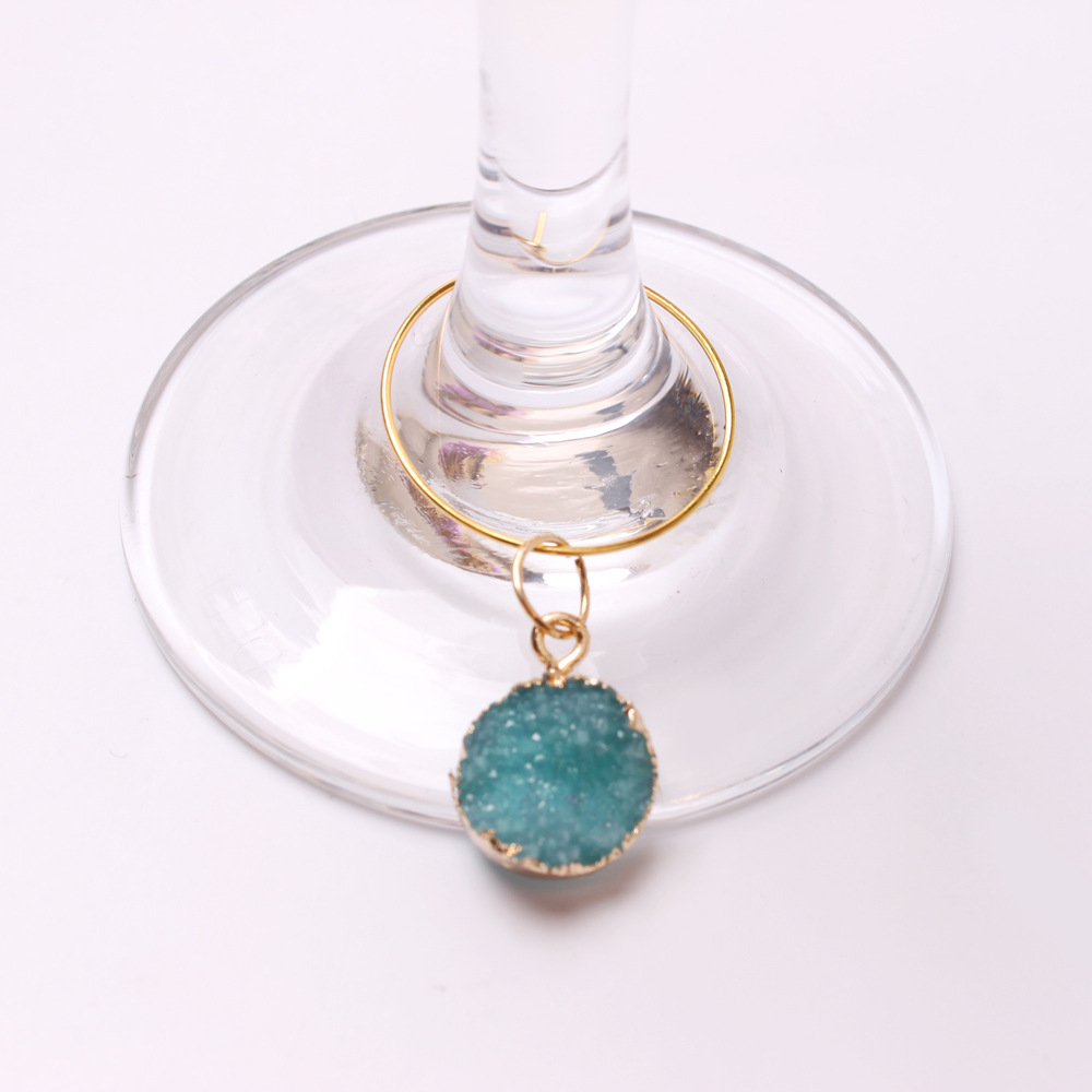 Cross-border Wine Bureau Gift Goblet Crystal Cluster Pendant Round Color Crystal Teeth Wine Glass Ring Perfumery Bottle Wine Glass Pendant