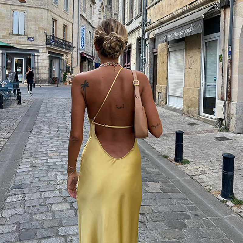 Cross-border 2024 summer new European and American Amazon sexy slim shoulder solid color backless long dress multi-color