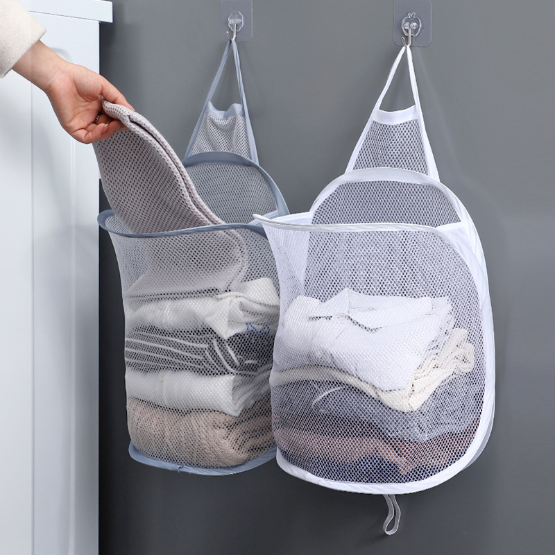 Laundry basket dirty clothes storage basket foldable laundry basket bathroom clothes hanging bag household wall-mounted basket frame bucket