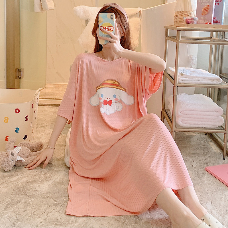  summer pajamas for women, short-sleeved, casual, fat mm, plus size, 300 pounds, loose, mid-length, sweet nightgown