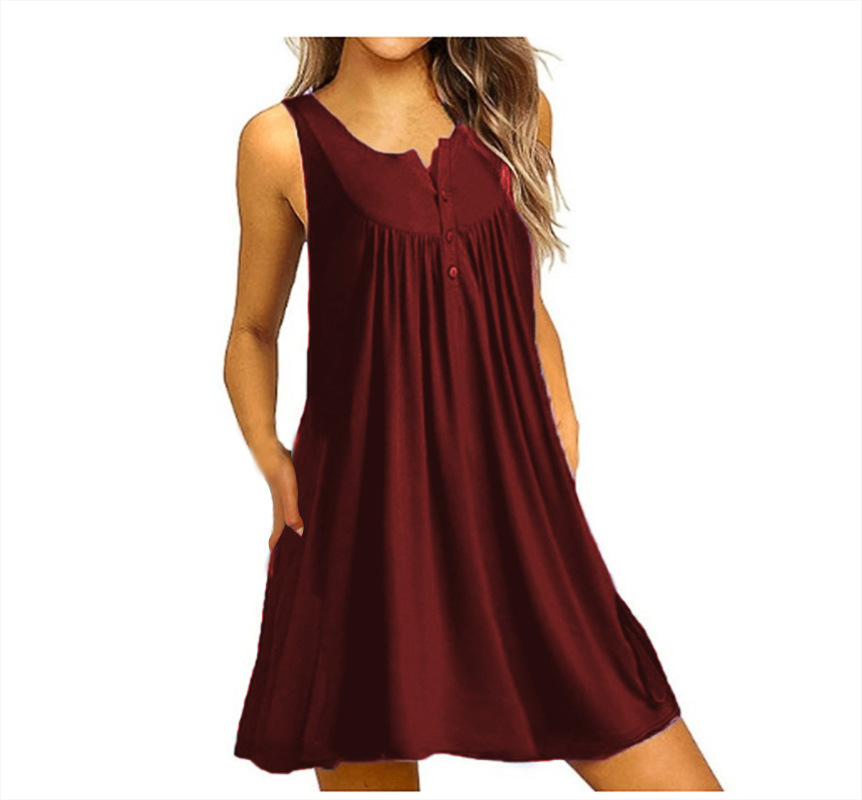 Spring and Summer 2021 New European and American Women's Pajamas Wish Amazon Button Pleated Vest Casual Sleeveless dress