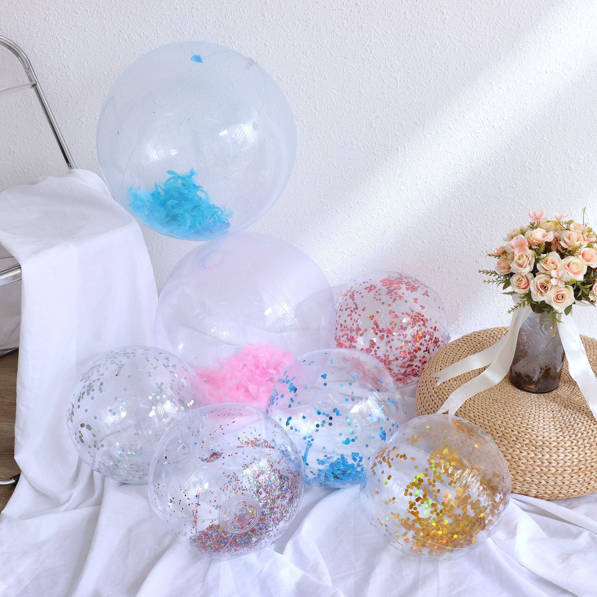 Spot supply ins Net red photo props inflatable sequins beach ball transparent PVC ball water toys