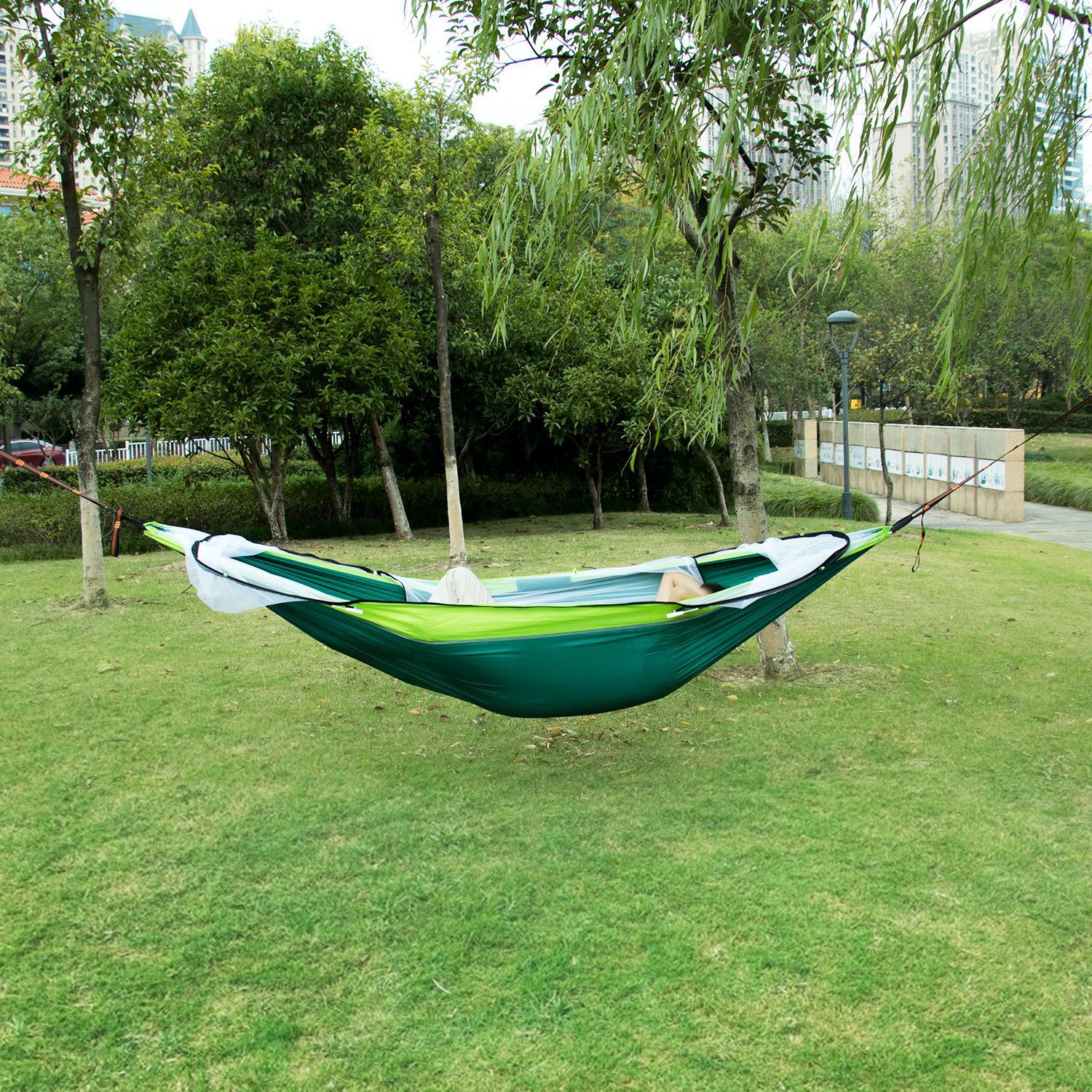 Automatic Quick Opening Hammock with Mosquito Net Inserted Outdoor Single Double Nylon Cloth Camping Hammock Anti-mosquito Hammock