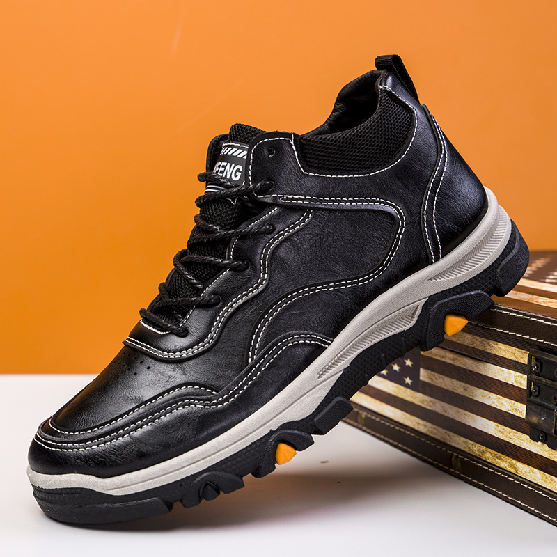 2022 new high waist mountaineering outdoor leisure sports leather shoes thickened leather shoes non-slip waterproof thick bottom men's high waist
