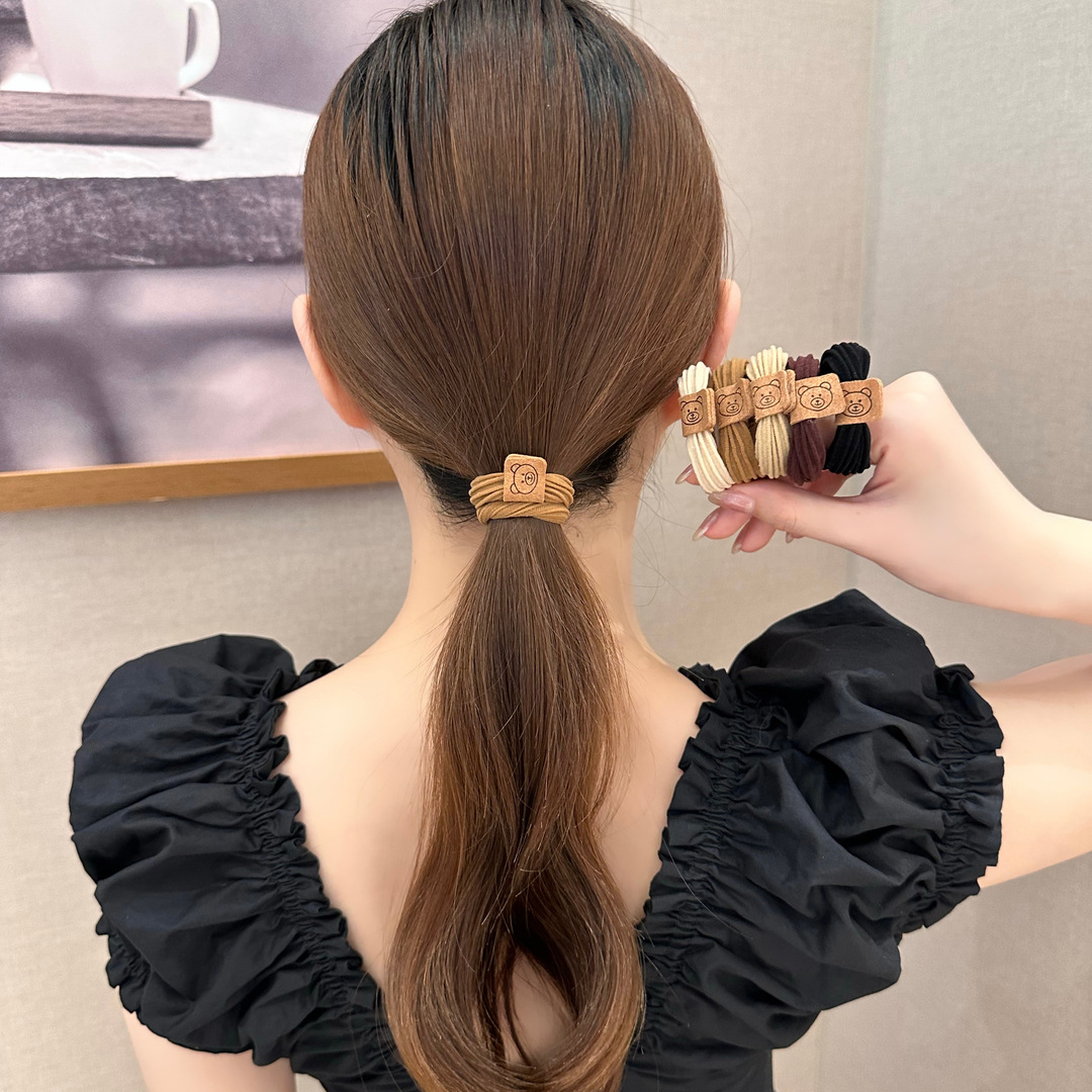 Fashion Korean Style Cute Little Bear Elevation Stretch Children's Hair Without Injury Head Rope Ponytail Traceless Advanced Sense Hair Ring