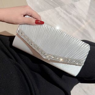 2023 new evening bag European and American fashionable pleated clutch with rhinestone velvet simple dinner crossbody women's bag
