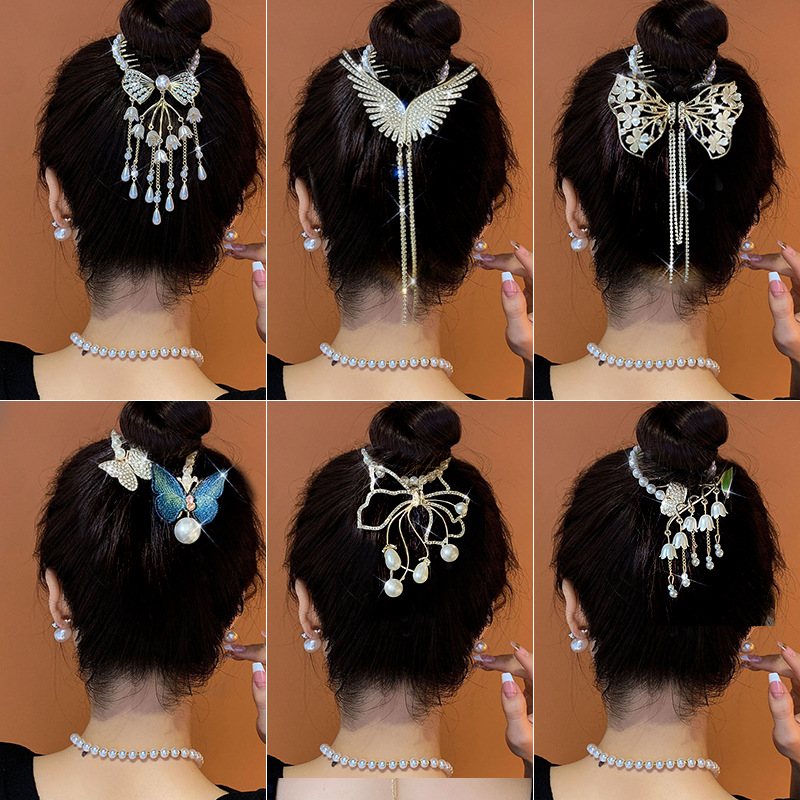 Super fairy Camellia tassel hairpin female high-grade sense back Head Ball head updo artifact temperament hair clip headdress summer_voghion.com