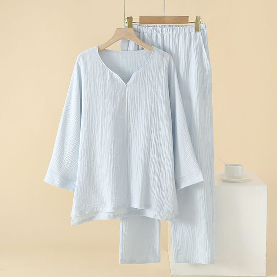 New spring and summer women's cotton yarn Japanese pajamas double-layer gauze breathable casual home wear suit ninth sleeve cotton