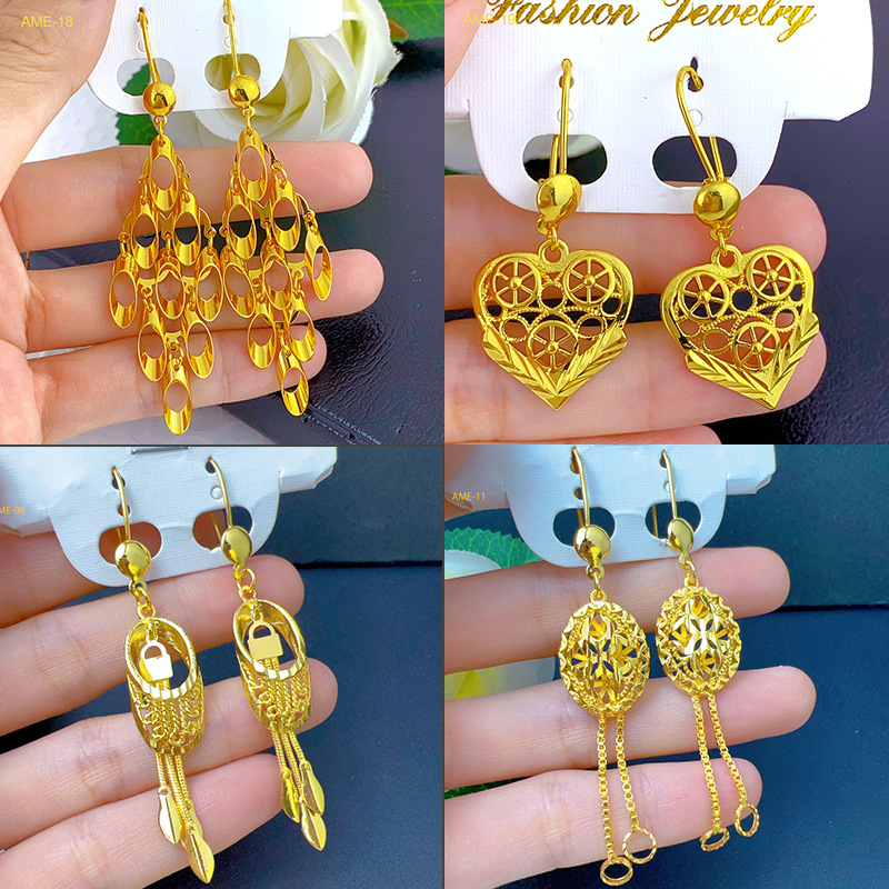 新疆黃銅愛心鏤空流蘇耳飾新款jewelry保色鍍金耳環時尚配飾批發