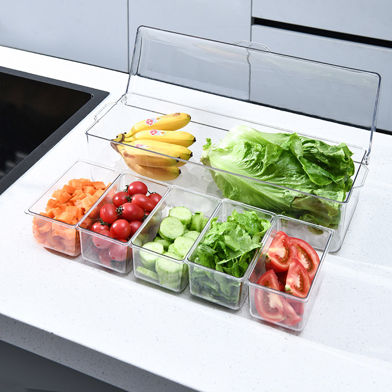 Cross-border salad storage box outdoor party picnic split ice box salad plate household plastic fresh-keeping box wholesale