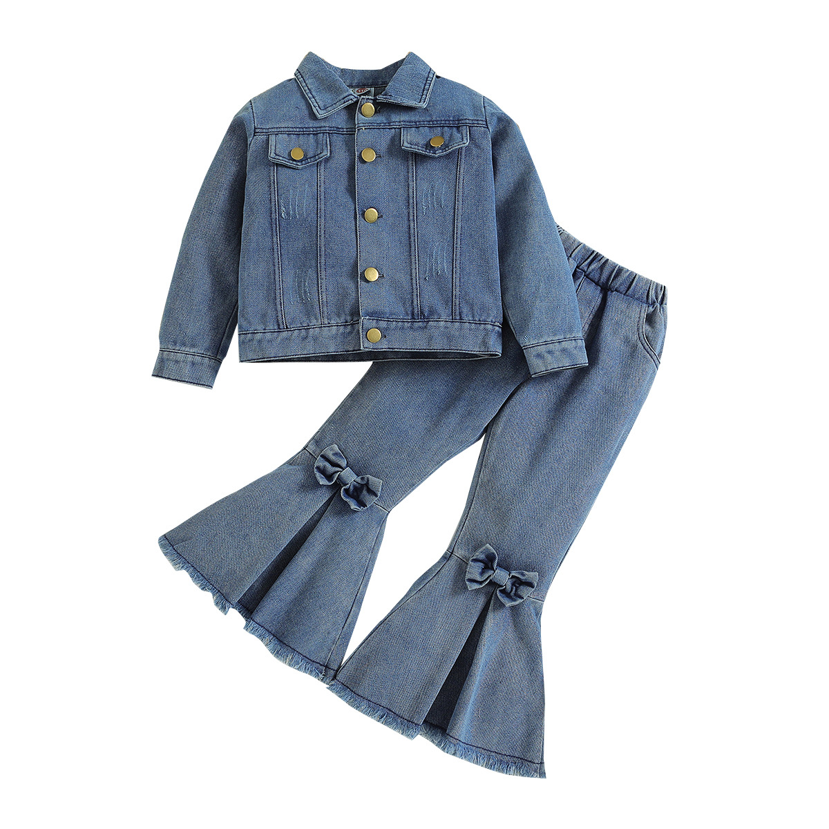 SAMGAMIBABY cross-border children's clothing Spring and Autumn New girls' denim suit all-match jacket denim flared pants