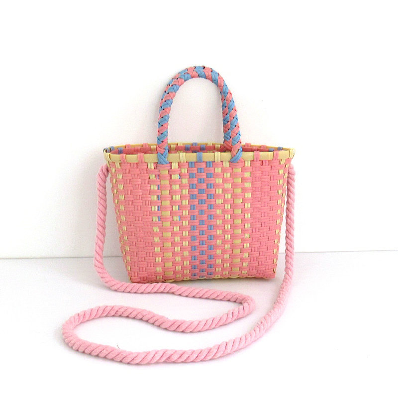 Plastic Thin Woven Bag Children's Coin Purse Small Backpack Small Basket Colorful Woven Basket Small Square Bag Children's Bag