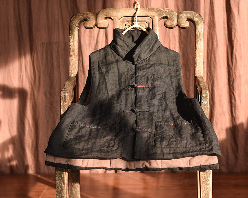 Simo/vêtements pour femmes en coton et lin faits maison gilet en coton à boucle en lin lavé au sable de haute qualité gilet en coton à enroulement rétro_voghion.com