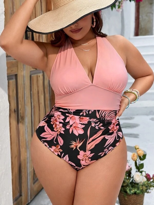 女性のワンピース水着の大きいサイズの花のプリントの高弾力性のセクシーな欧米のメーカーの卸売りは直接髪を出します。|undefined