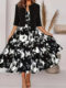 2023 European and American Amazon autumn new women's long dress two-piece set flowers and plants printed round neck dress coat for women