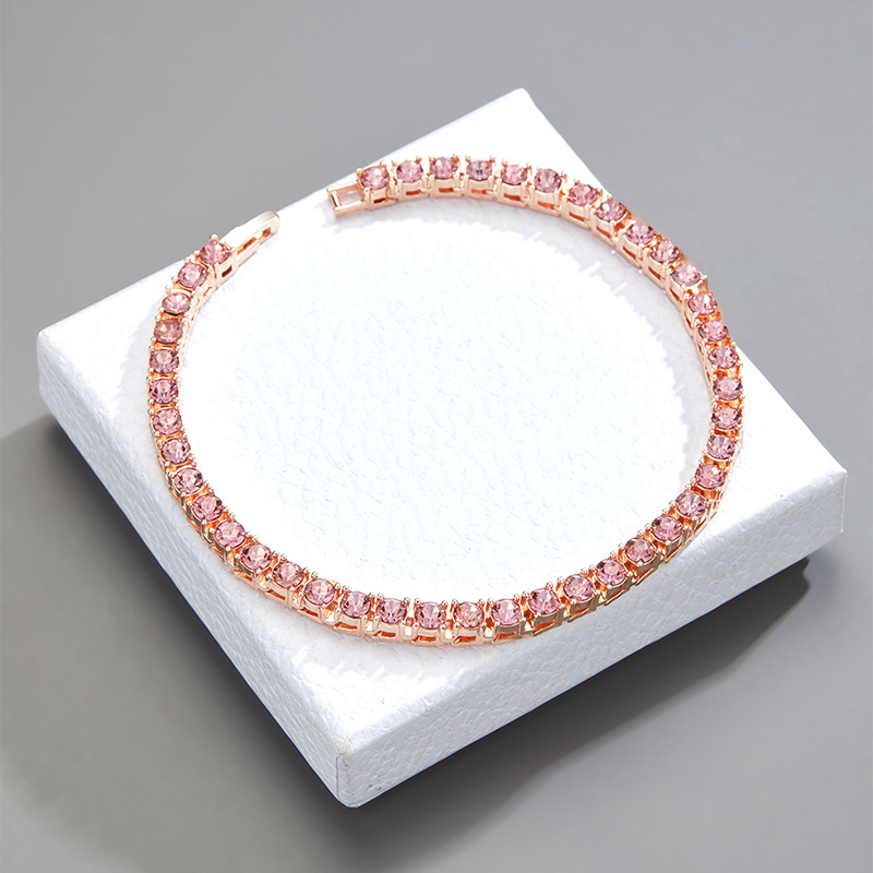 Hip-Hop Tennis Chain Men's Alloy Rhinestone Cuban Chain Jewelry Simple Single Row Clavicle Chain Instagram Style Necklace for Women