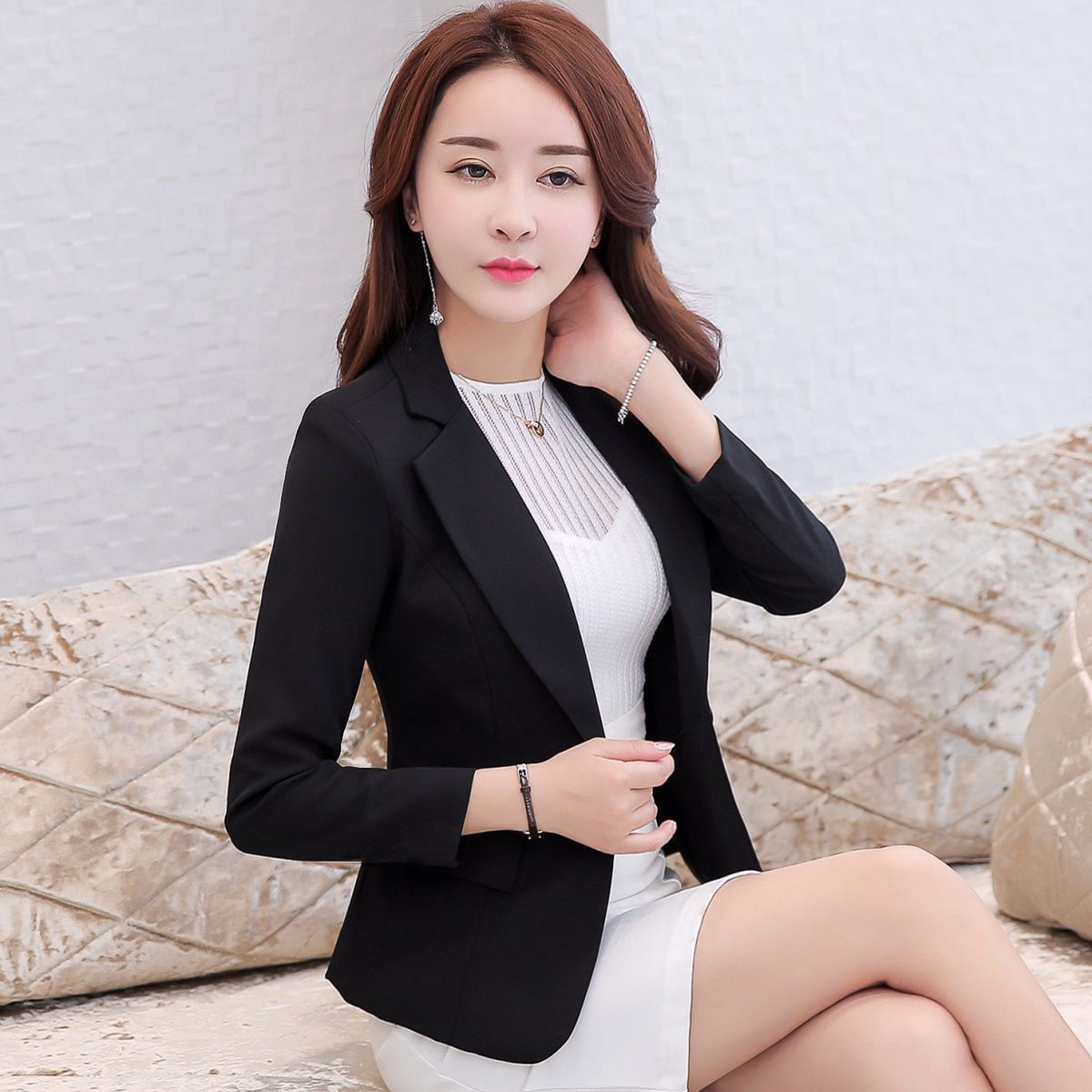 Korean style women's slim blazer suit women's spring and autumn clothing  new casual tops professional