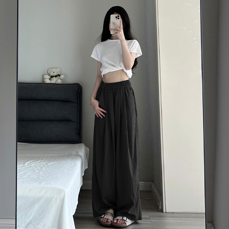 Ice Silk wide-leg pants women's summer new high waist draping loose thin straight Zen cotton and linen Yamamoto pants walking pants