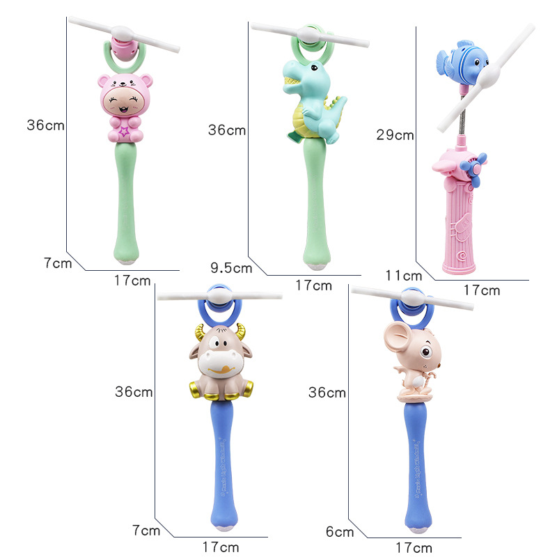 Cross-border new light music stick cartoon dinosaur animal small fish windmill projection stick children's toy stall hot sale