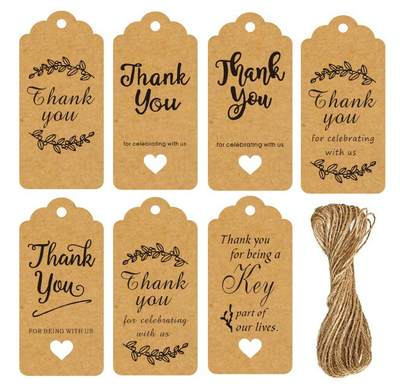 Kraft Paper Thank You Label Card Birthday Party Baptism Wedding Jewelry Gift Decoration Tag 48 in