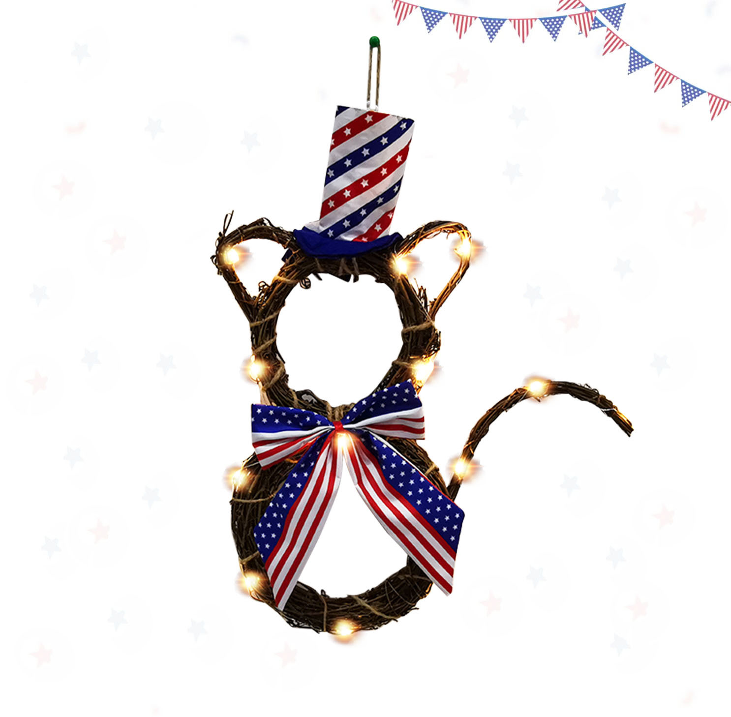 2023 American National Day party decoration American flag Independence Day cat rattan ring decoration wholesale