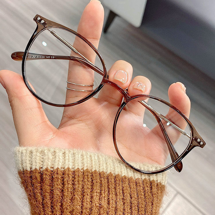 Little Red Book glasses frame plain face artifact anti-blue light glasses women's myopia can be equipped with degrees cold brown color show face small round face