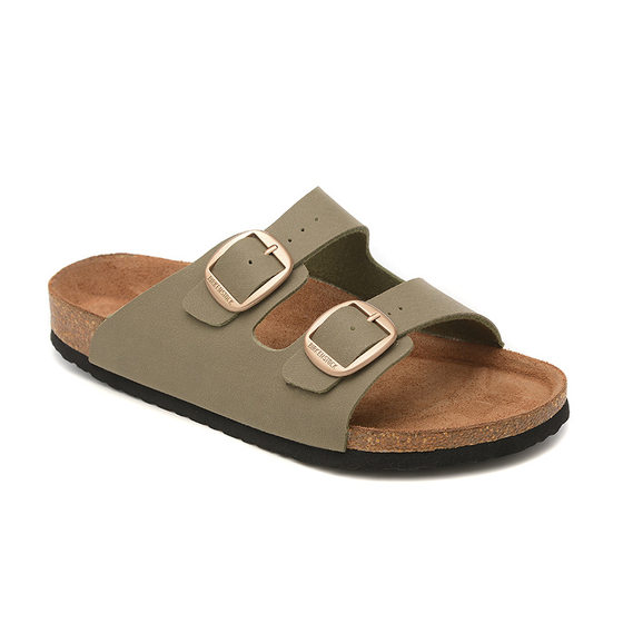 Black Double-ring Buckle Strap Sandals Fashionable ARIZO Buckle Couples Cork Slippers Fashion Bus Buckle Sandals
