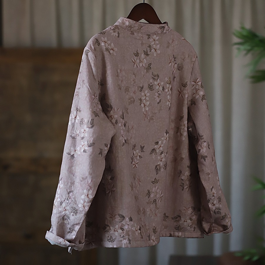 S5929 Neues, schräges Knopfleisten-Leinen-Digitaldruck-Kontrast-Zen-personalisiertes Samtoberteil im chinesischen Stil_voghion.com