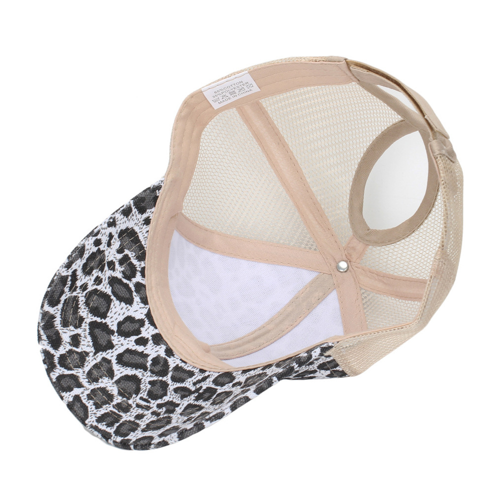 Foreign trade new European and American leopard print high ponytail baseball cap outdoor fashion sunshade camouflage net cap curved eaves cap