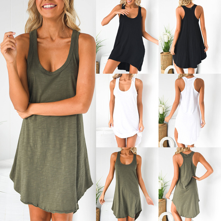 2023 Amazon AliExpress hot sale European and American women's solid color sleeveless I-shaped vest dress casual and comfortable