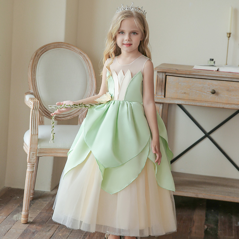Calissa CARISA Girls Halloween Dress Princess Tiana Dress Mori Cosplay Host Dress