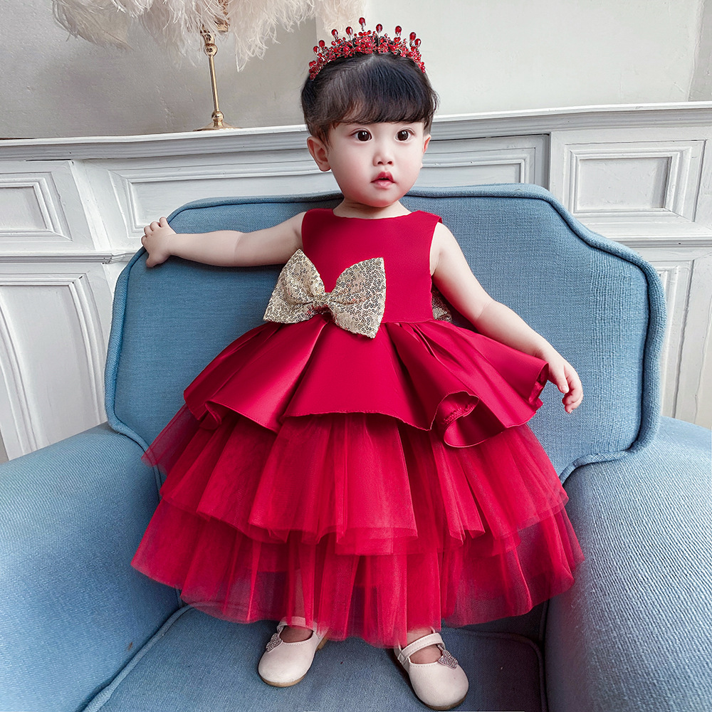 Amazon Children's Princess Dress Wedding Gown Girl's Cake Puffy Baptismal Dress Baby's First Birthday Flower Girl Dress 