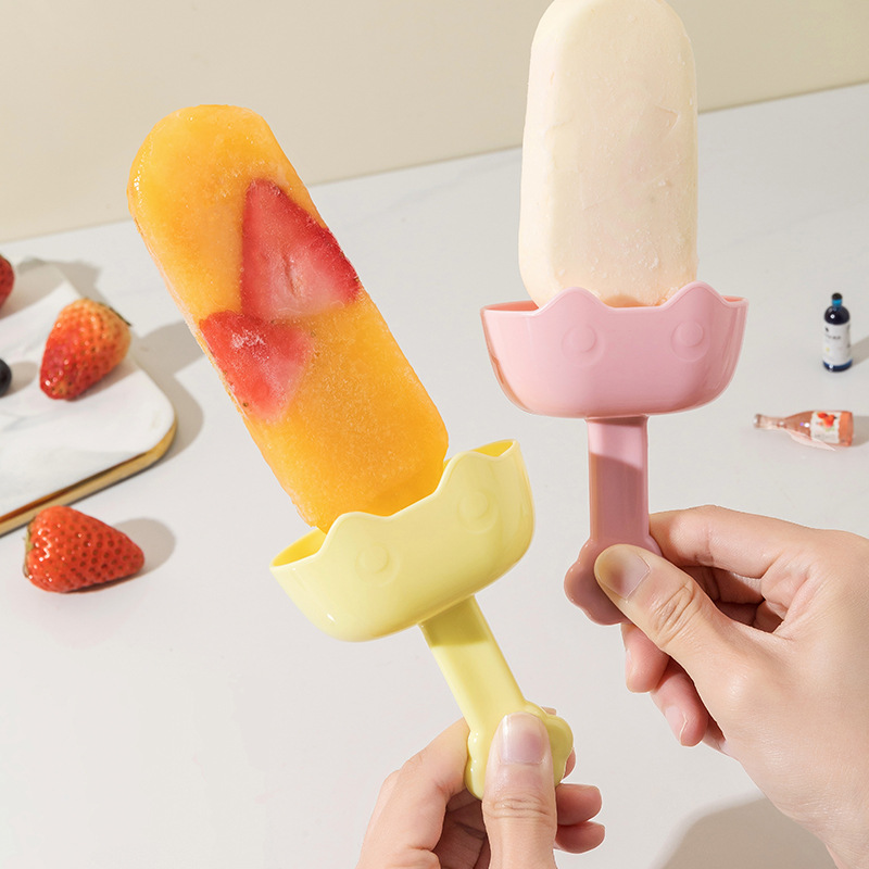 Cartoon Children Eating Popsicle Stick Ice Cream Artifact Anti-drip Stand Portable Dirty-free Protective Cover Tray