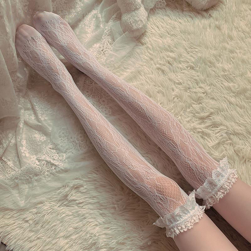 Lolitaロリータストッキング白レース靴下膝メッシュ中筒ふくらはぎソックス薄手少女jk靴下|undefined