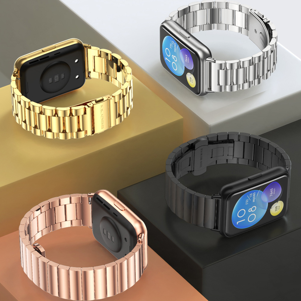 For Huawei Watch Fit3 Strap Fit2 1 Three Bead Bamboo Metal Stainless Steel Milan Snap Magnetic Wristband