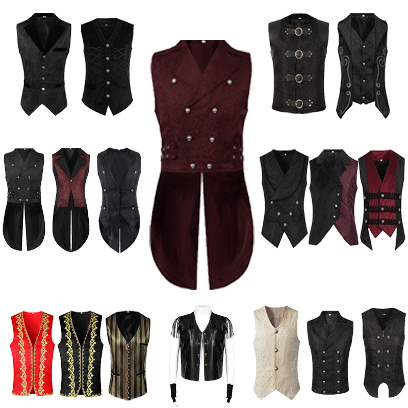 2025 Spring and Autumn New European and American Medieval Men's Gothic Vest Stage Clothing Men's Vest Jacket suit