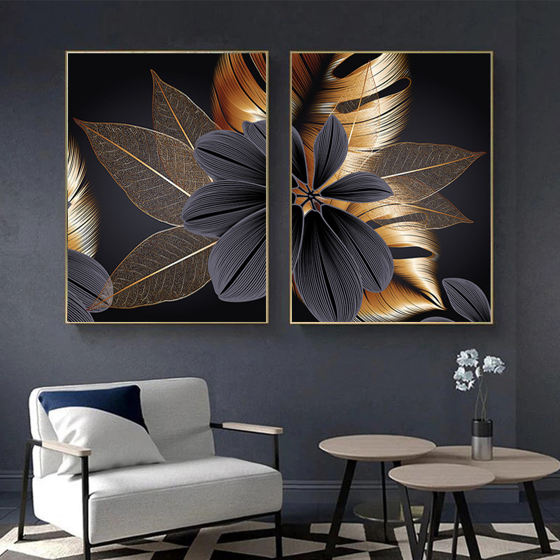 AliExpress wish black gold leaf canvas painting core poster modern home decoration painting abstract art living room hanging painting