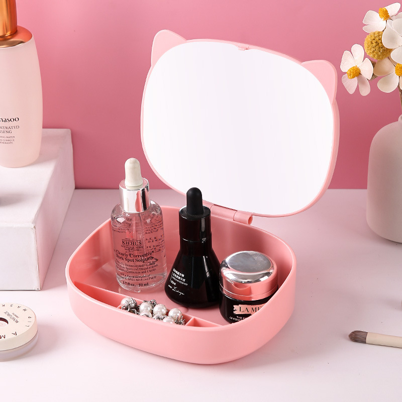 ins Style Storage Cat Otoscope Dressing Table Mirror Student Desktop Folding with Storage Box Makeup Makeup Princess Makeup Mirror