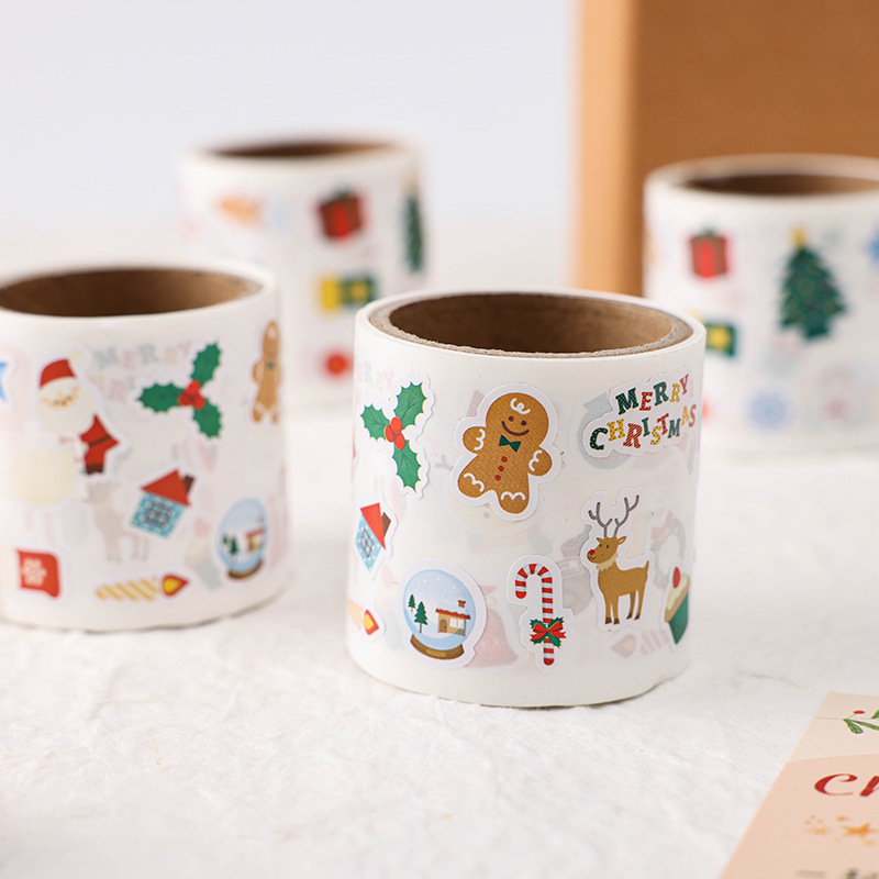 Christmas stickers children's cute goo card hand account material paper stickers Christmas seal stickers shaped text roll stickers