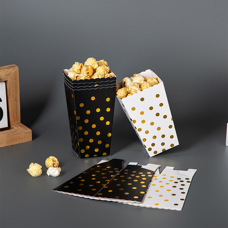 In stock wholesale black and white bronzing popcorn box chicken rice chips food packing box disposable food carton