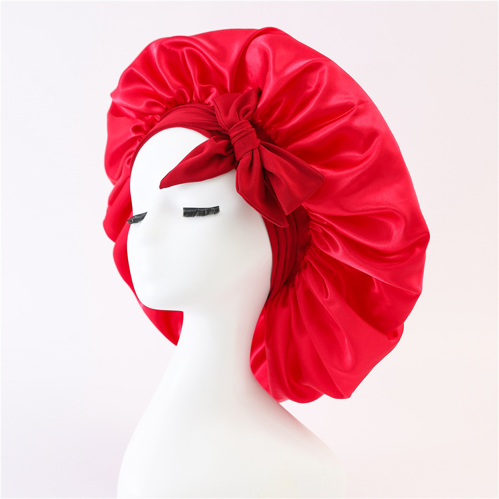 Amazon popular satin ribbon round hat bow artificial silk Beauty Hair Care wide brim hat female headscarf nightcap