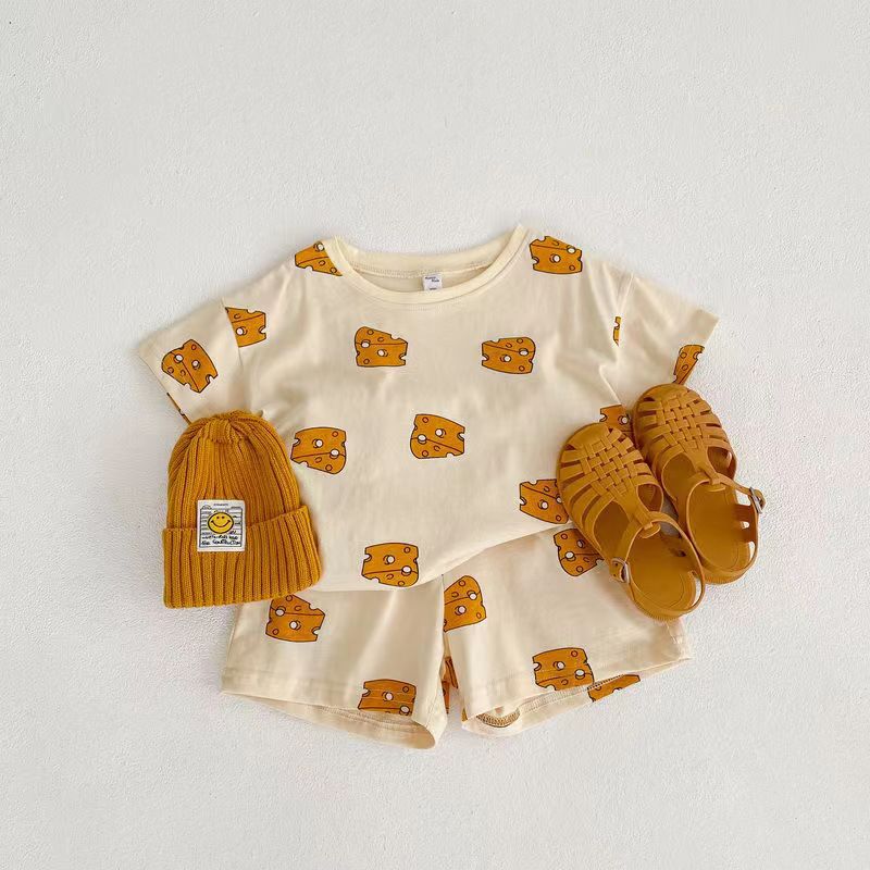 Ice Silk Fabric Baby's suit Wide Pine Summer Short-sleeved Shorts Children's Pajamas Cold Home Clothes Air-conditioning Clothes for Boys and Girls