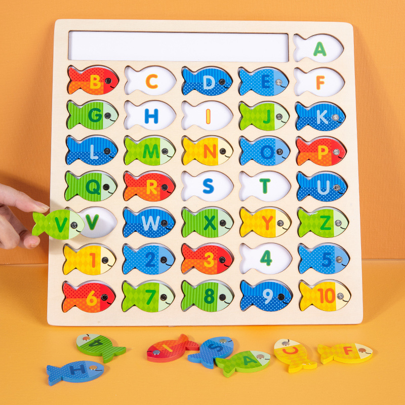 木製アルファベット数字認知早教益智磁気釣り玩具子供親子ゲーム0-4適用歳|undefined