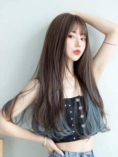 Wig Women's Long Curly Hair Cyber Celebrity Temperament Stretch Dye Long Straight Hair Hanging Ear Dye Hair Natural Realistic Pear Flower Head Wig Cover