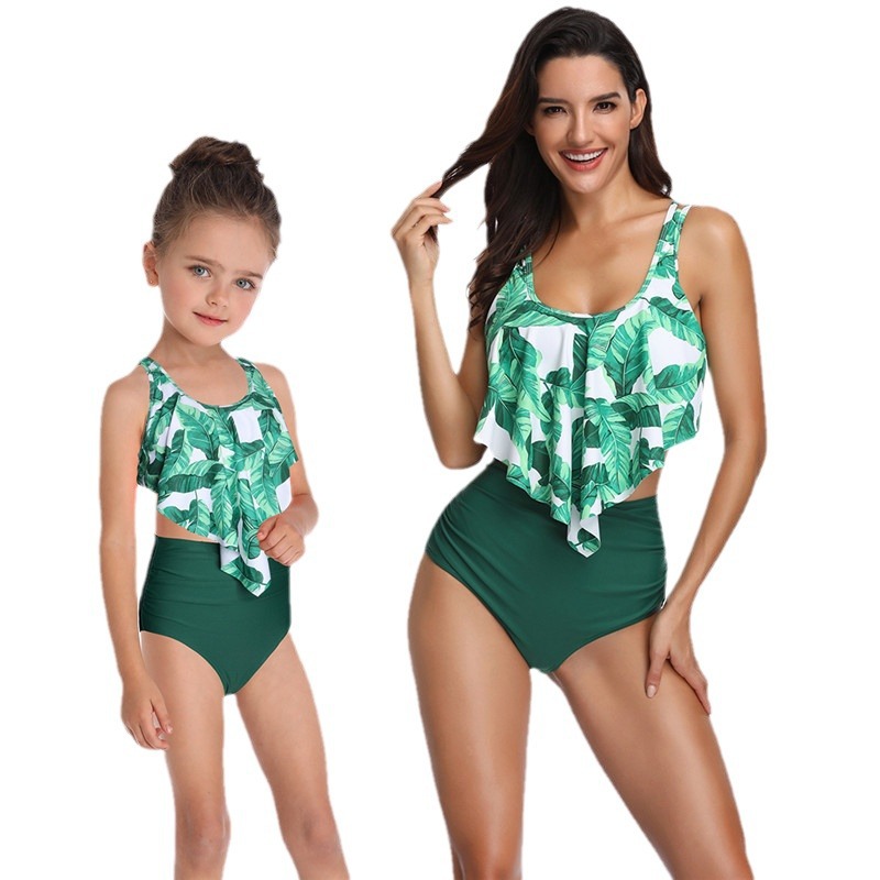 New European and American Split Swimsuit Women's Printed High Waist Bikini Ruffled Parent-Child Swimsuit Spot Bikini