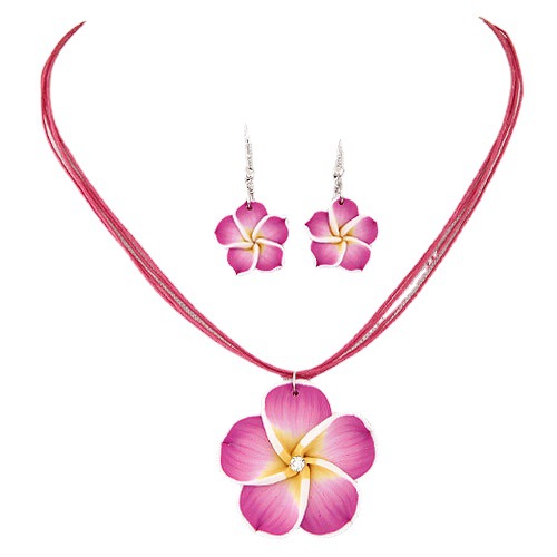 Korean fashion sweet and rich flower wax rope temperament necklace earrings necklace set