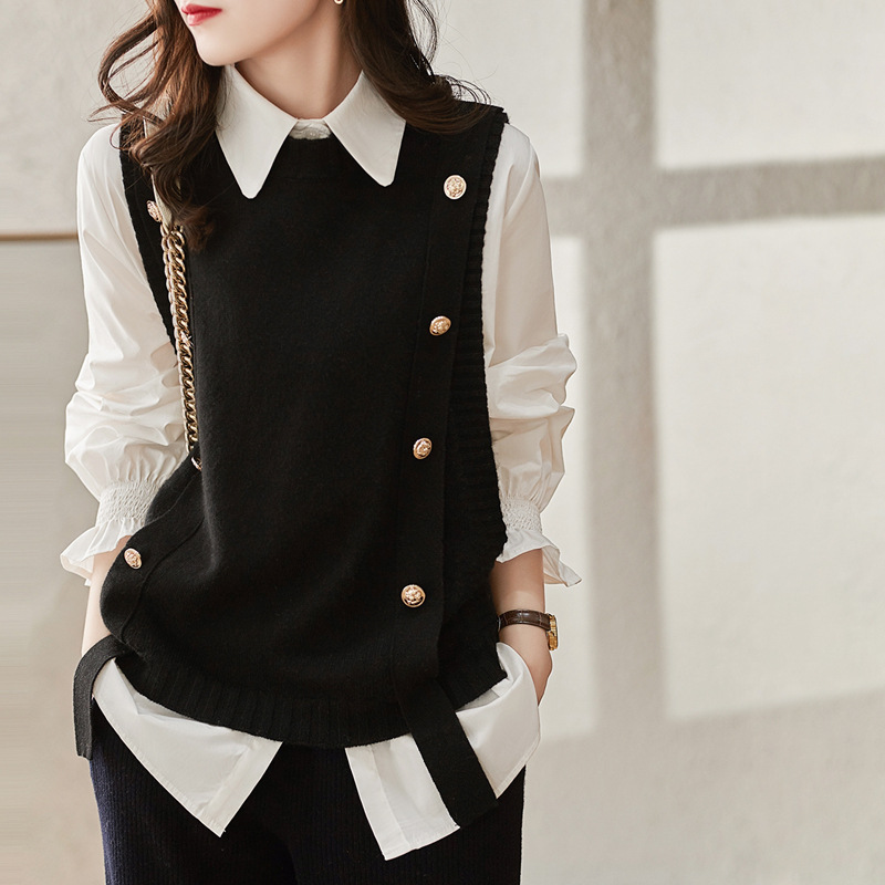 Casual Fashion Knitted Shirt 2024 Spring and Autumn Vest Western Style Internet Celebrity Elegant Slimming Age-reducing Knitted Vest Top Trendy