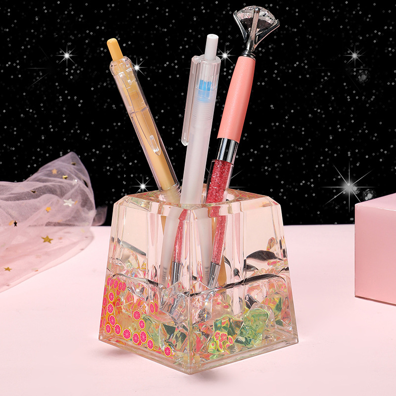 Creative Shake Tone Internet Popular Sand Oil Makeup Tool Storage Cylinder for Girls Desktop Office Pen Insertion Cylinder Small Ornaments