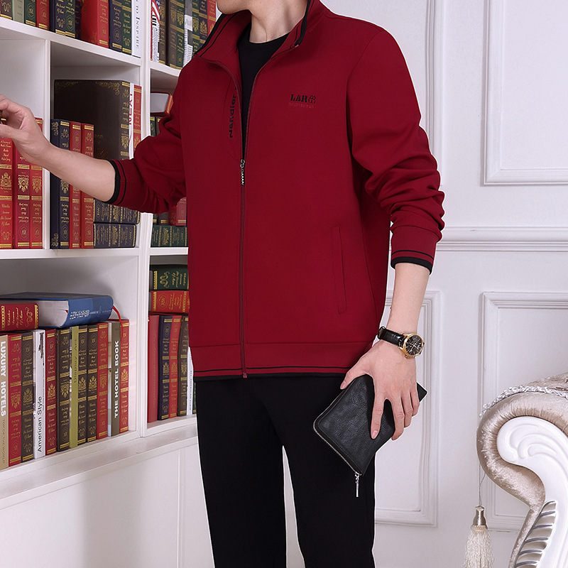 Middle-aged and Elderly Sports suit Men's Spring and Autumn Two-piece Dad's Autumn Clothing Middle-aged Casual Pure Cotton Sweatshirt plus size Jacket