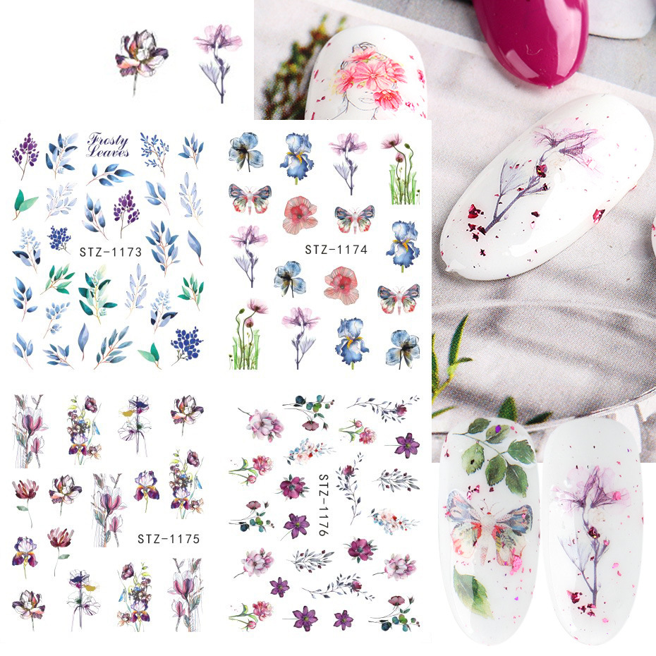 Cross-border new nail stickers spring and summer fresh colorful flower butterfly sunflower watermark nail stickers nail